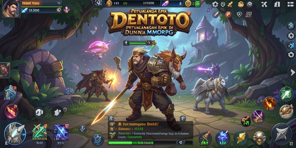 Tangkapan layar gameplay DENTOTO menampilkan pertarungan epik di dunia fantasi.