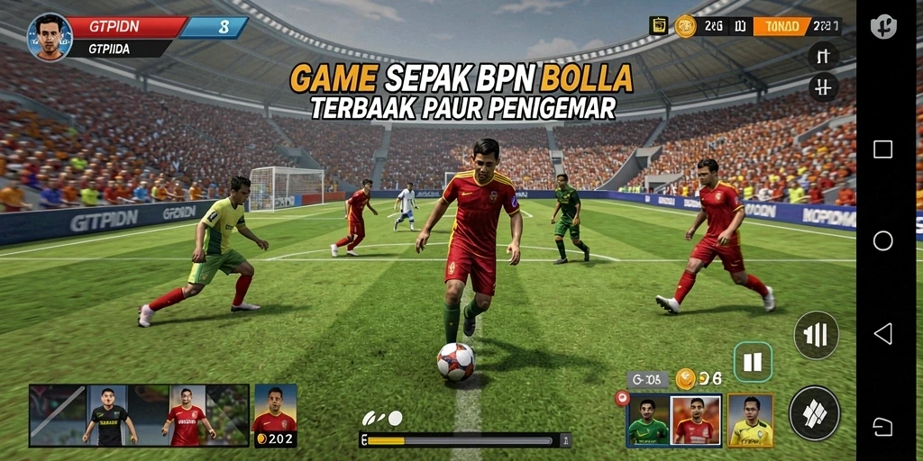 Screenshot gameplay GTPIDN menampilkan aksi seru di lapangan sepak bola.
