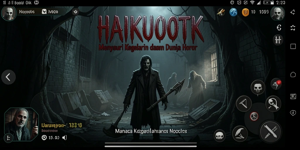 Screenshot gameplay HAIKUOTK yang menunjukkan suasana horor yang mencekam.