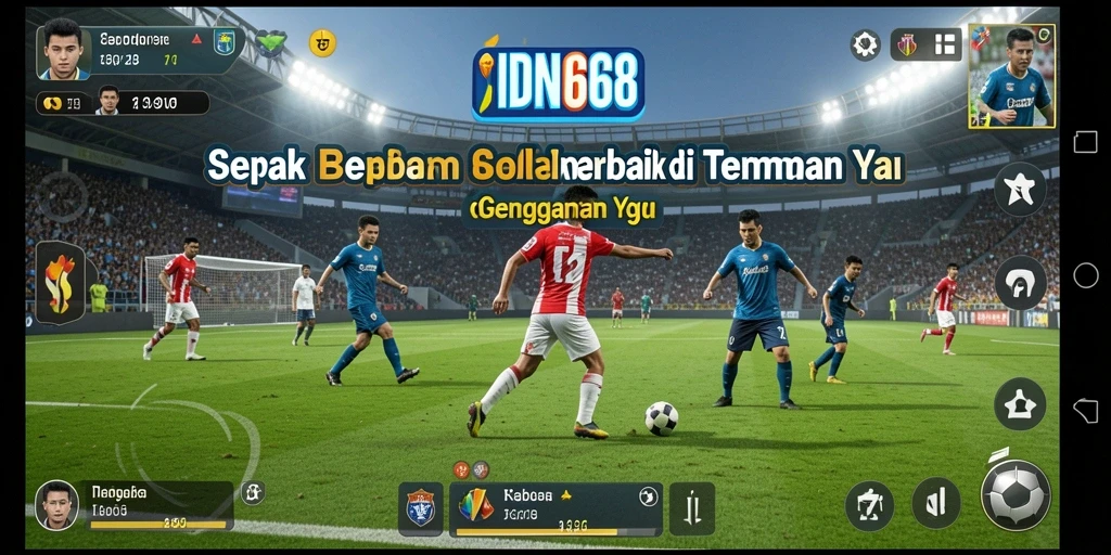 Tampilan gameplay menarik dalam IDN668 yang menggambarkan aksi sepak bola.