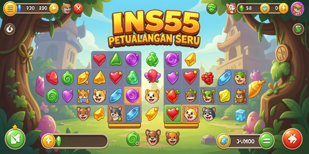 Tampilan seru gameplay Match-3 di INS55 dengan level menantang.