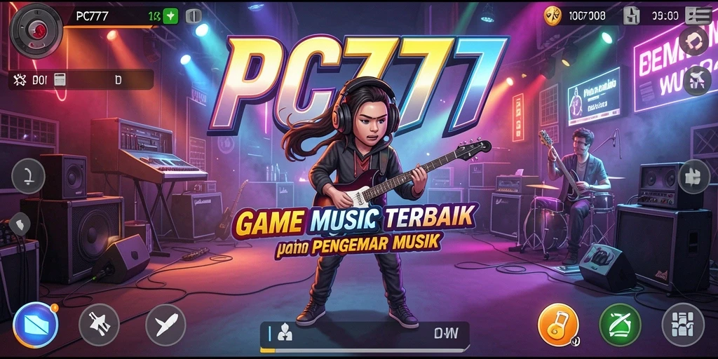 Tangkapan layar PC777 yang menampilkan gameplay seru dengan lagu-lagu favorit.