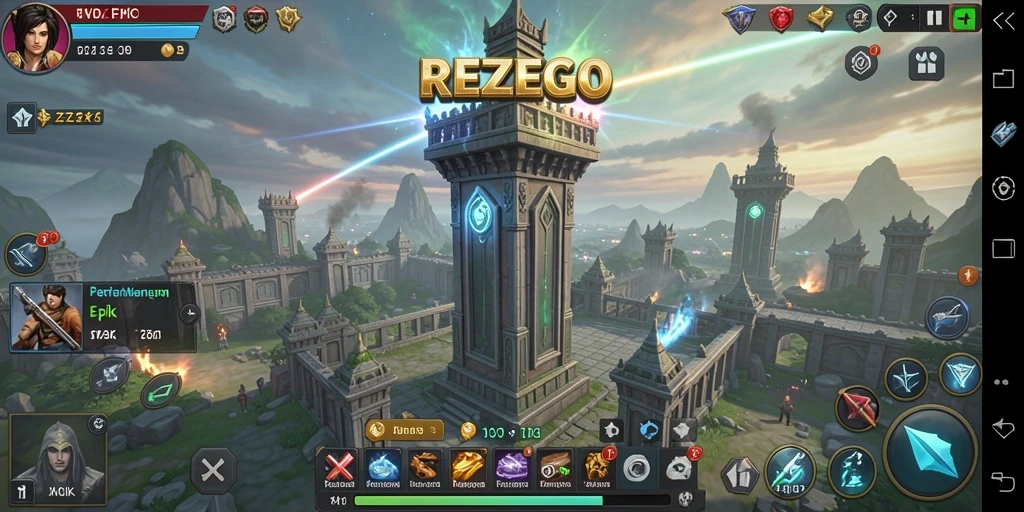 Tangkapan layar utama REZEGO menampilkan aksi seru dalam Tower Defense.