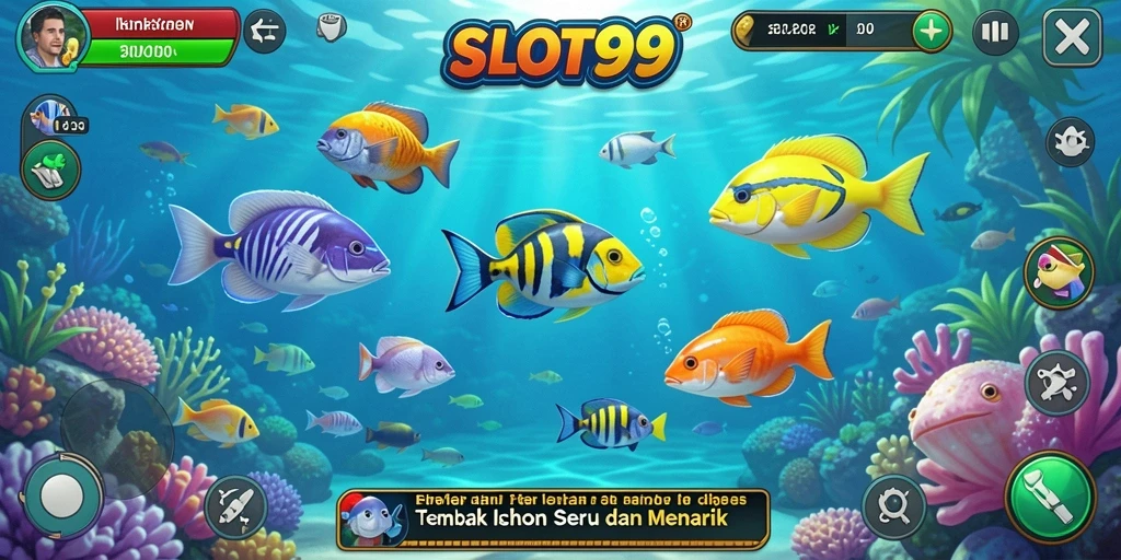 Tampilan gameplay SLOT99 yang seru saat menembak ikan.