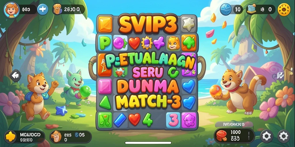 Screenshot gameplay SVIP3 menampilkan kombinasi permata yang memukau.